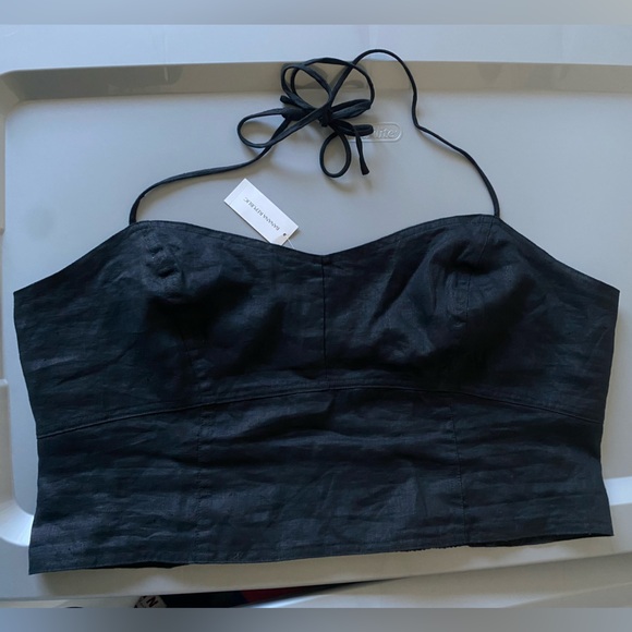 NWT Banana Republic Meridian Linen Tank Black Halter Sweetheart Smocked Top XL - Picture 3 of 8